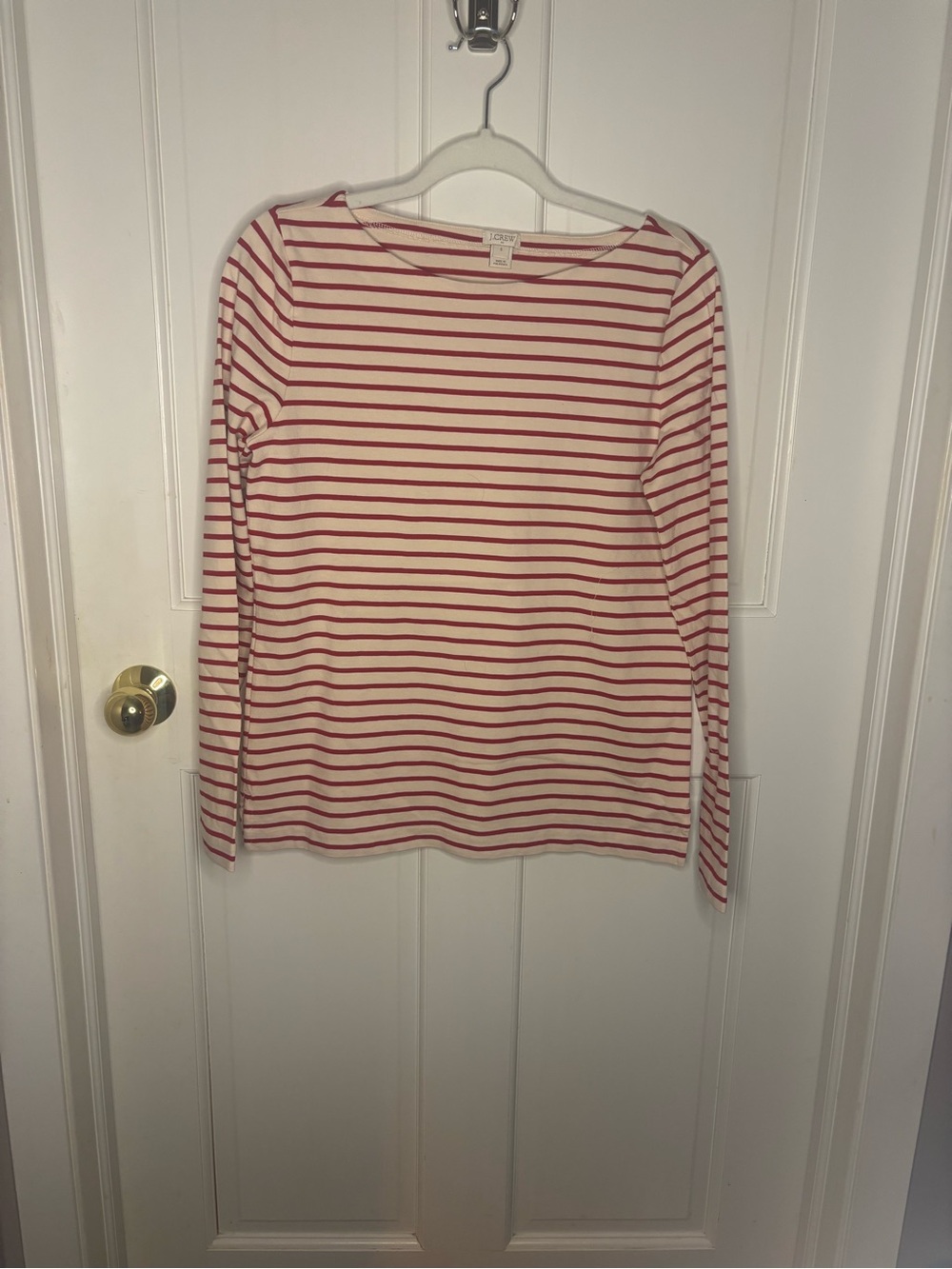 J.Crew Striped Long-Sleeve Boatneck Top - Red and White size S